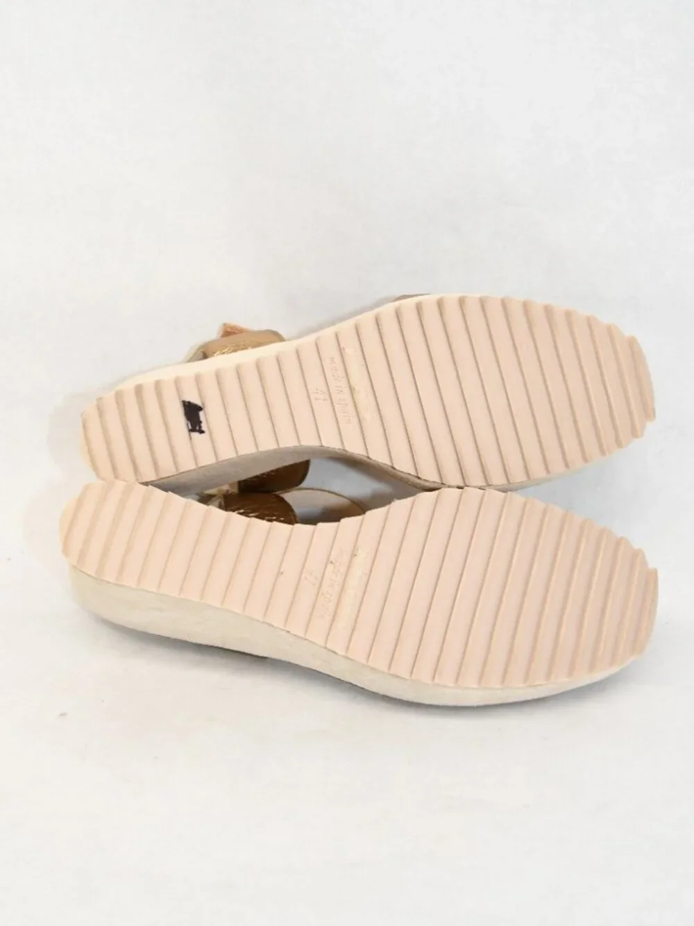 $650 Pedro Garcia FANTINA wedge sandals METALLIC CREAM LEATHER SAWTOOTH 41 (DD2)